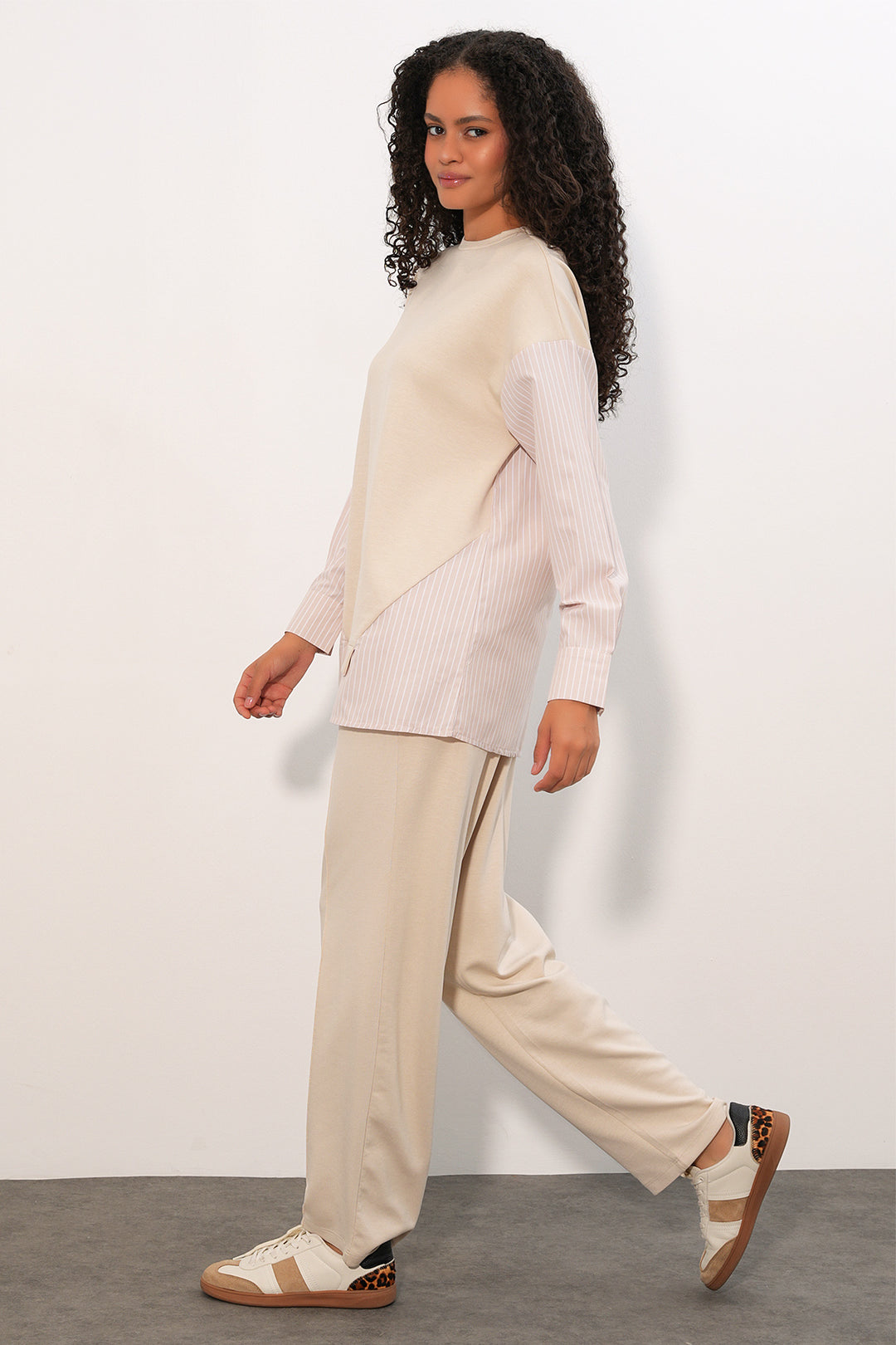 Bigdart Ensemble tissé à rayures pour femme 6750 - Beige