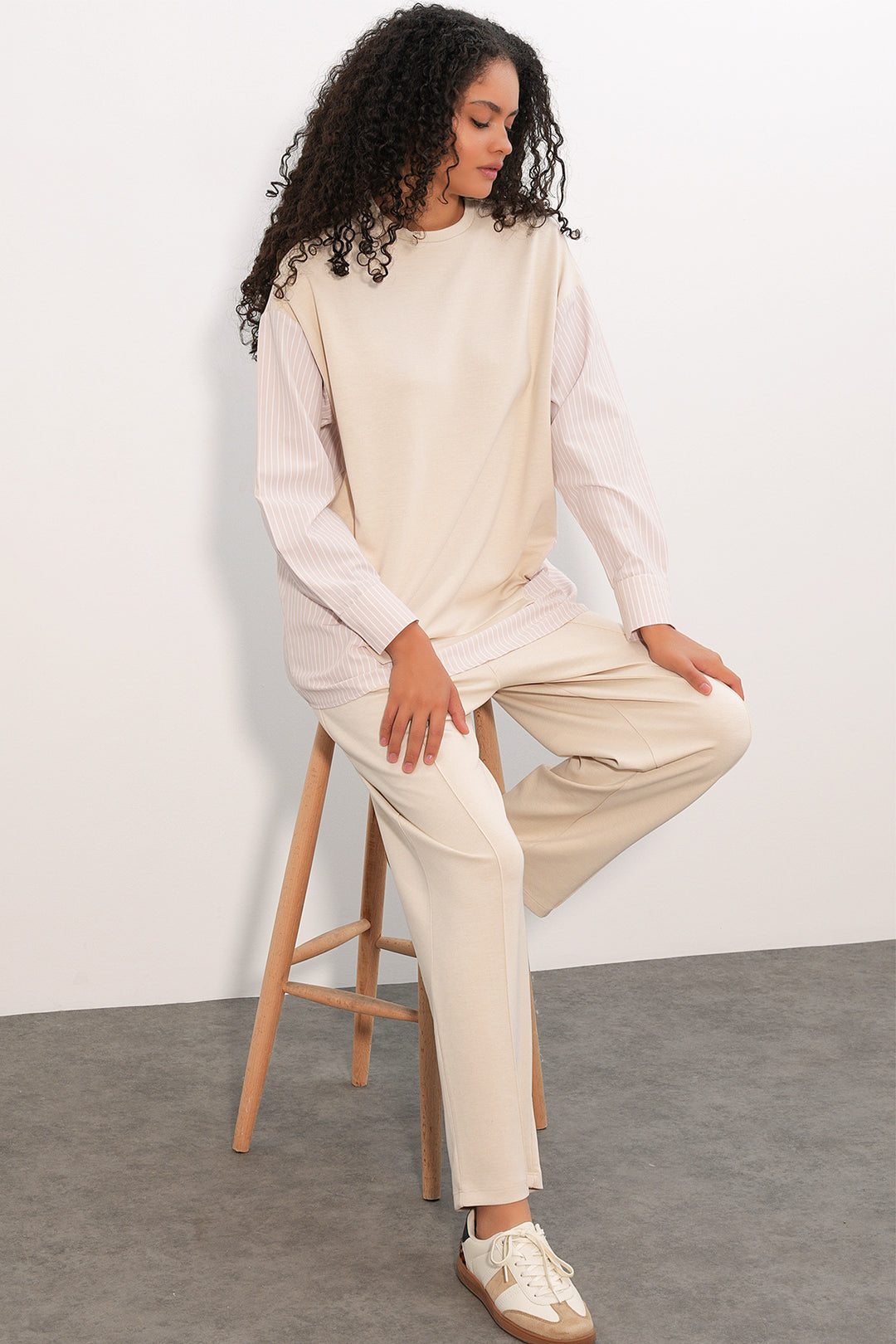 Bigdart Ensemble tissé à rayures pour femme 6750 - Beige