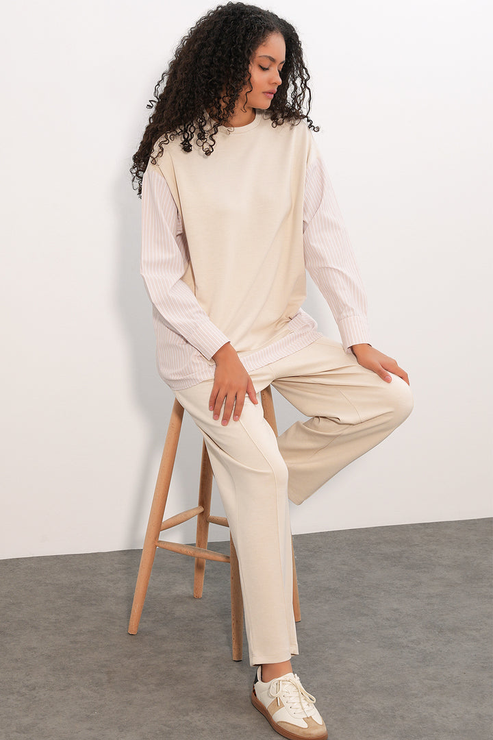 Bigdart Ensemble tissé à rayures pour femme 6750 - Beige