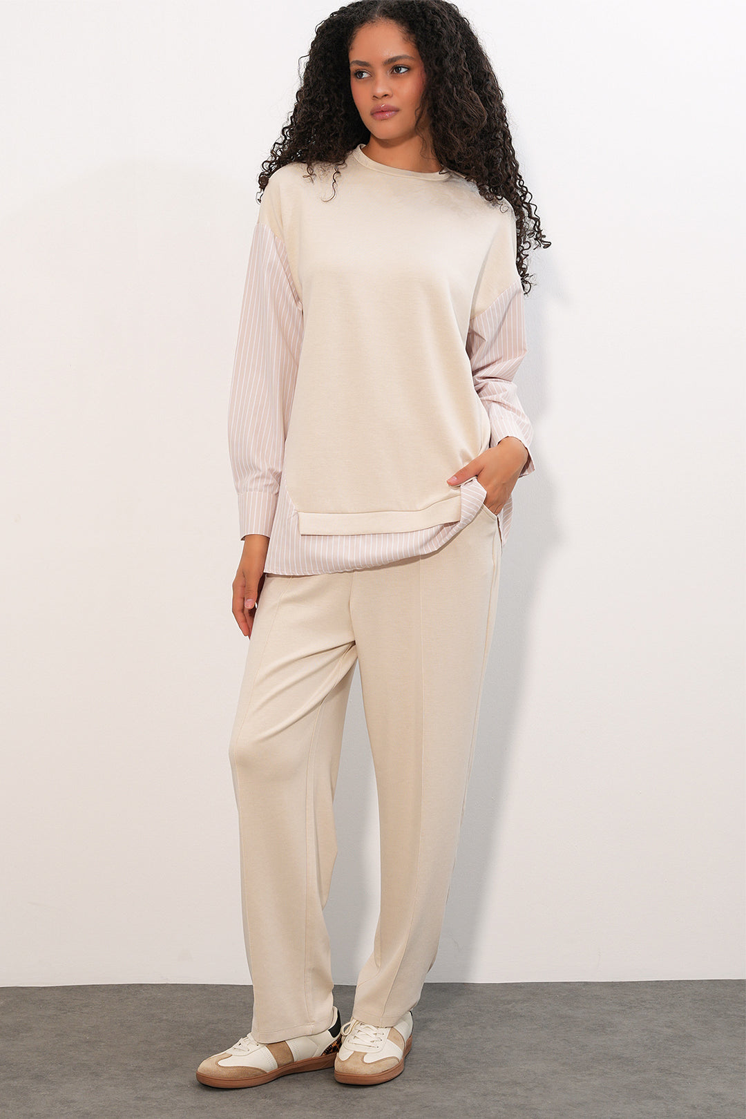 Bigdart Ensemble tissé à rayures pour femme 6750 - Beige