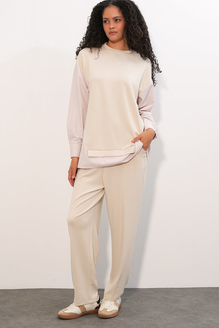 Bigdart Ensemble tissé à rayures pour femme 6750 - Beige