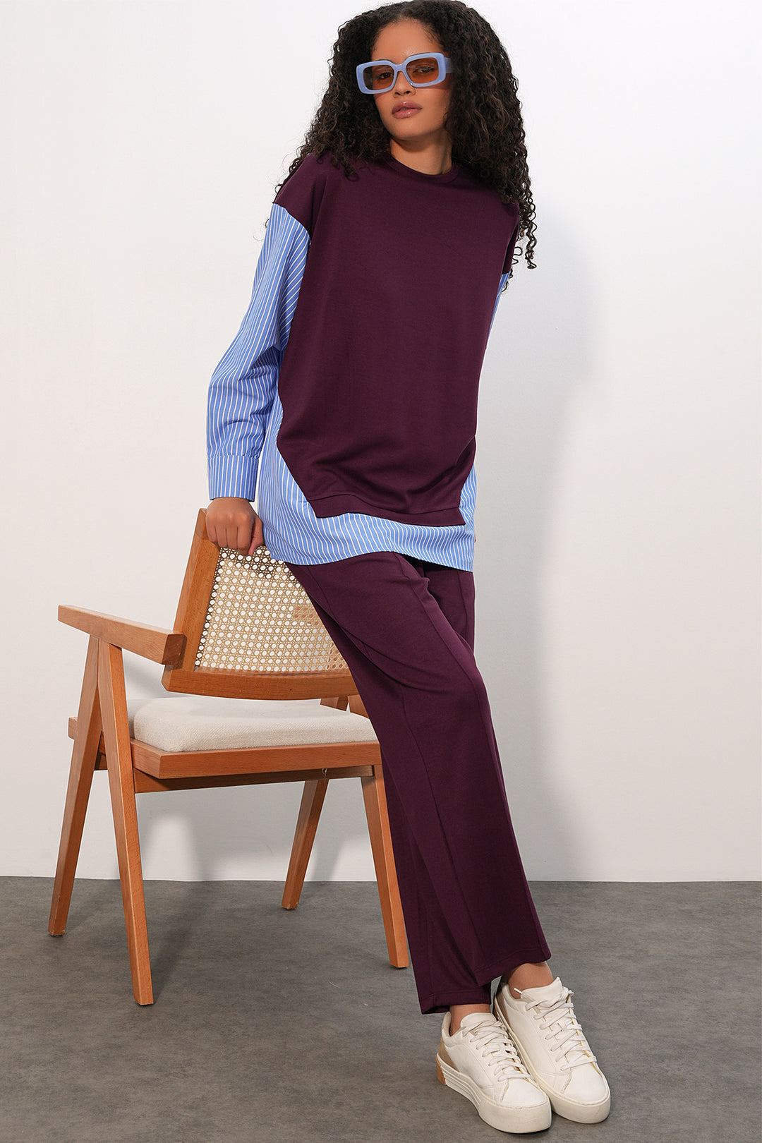 Bigdart Ensemble tissé à rayures pour femme 6750 - Bordeaux