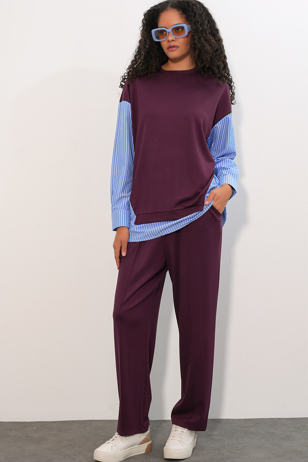 Bigdart Ensemble tissé à rayures pour femme 6750 - Bordeaux