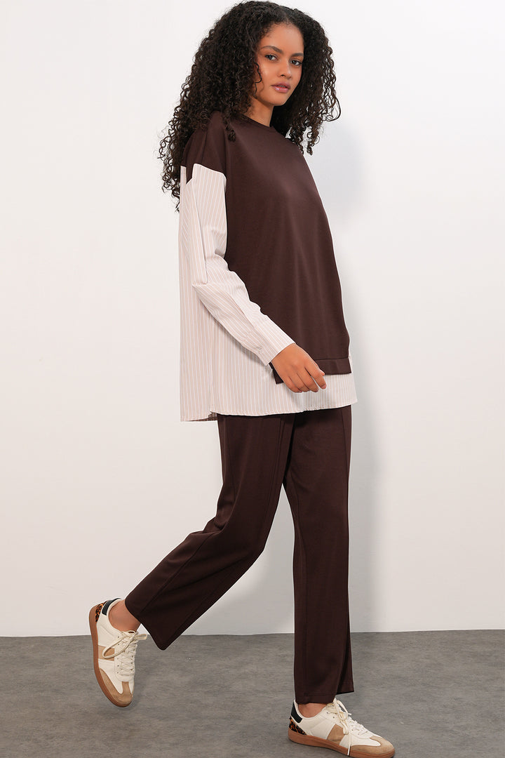 Bigdart Ensemble tissé à rayures pour femme 6750 - Marron