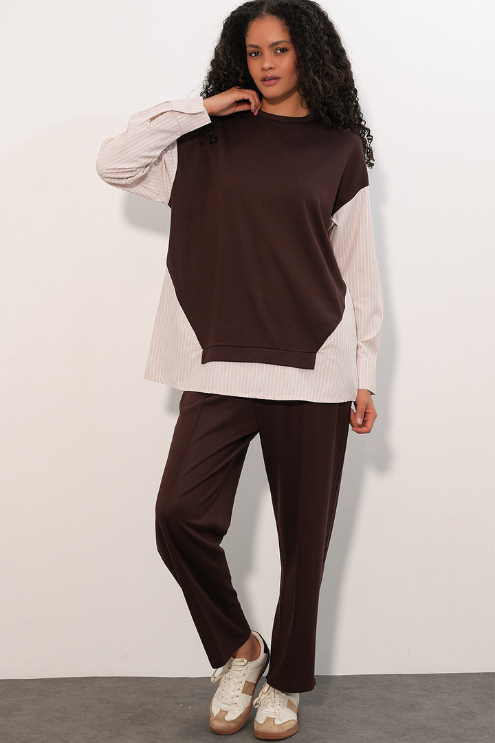 Bigdart Ensemble tissé à rayures pour femme 6750 - Marron