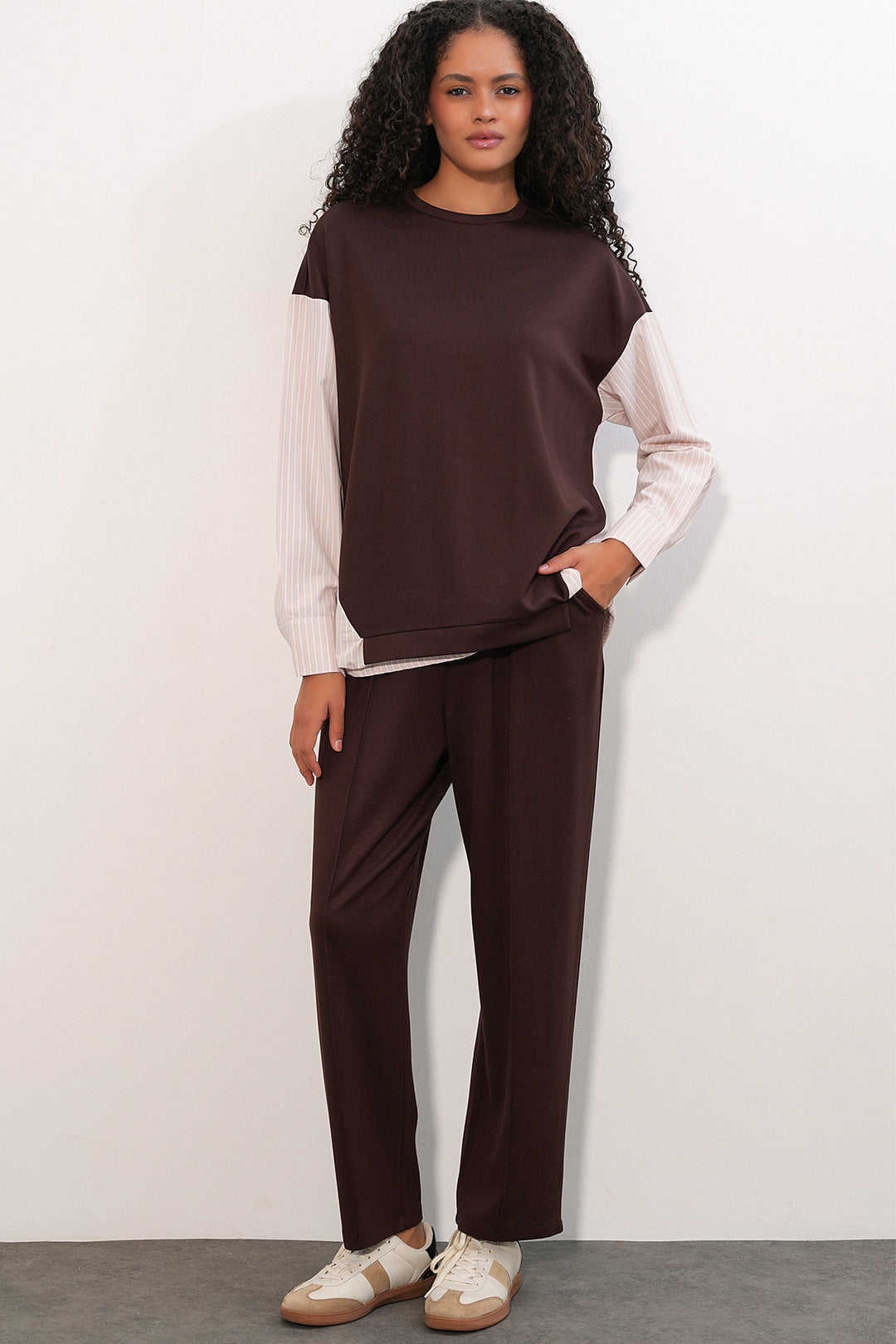 Bigdart Ensemble tissé à rayures pour femme 6750 - Marron