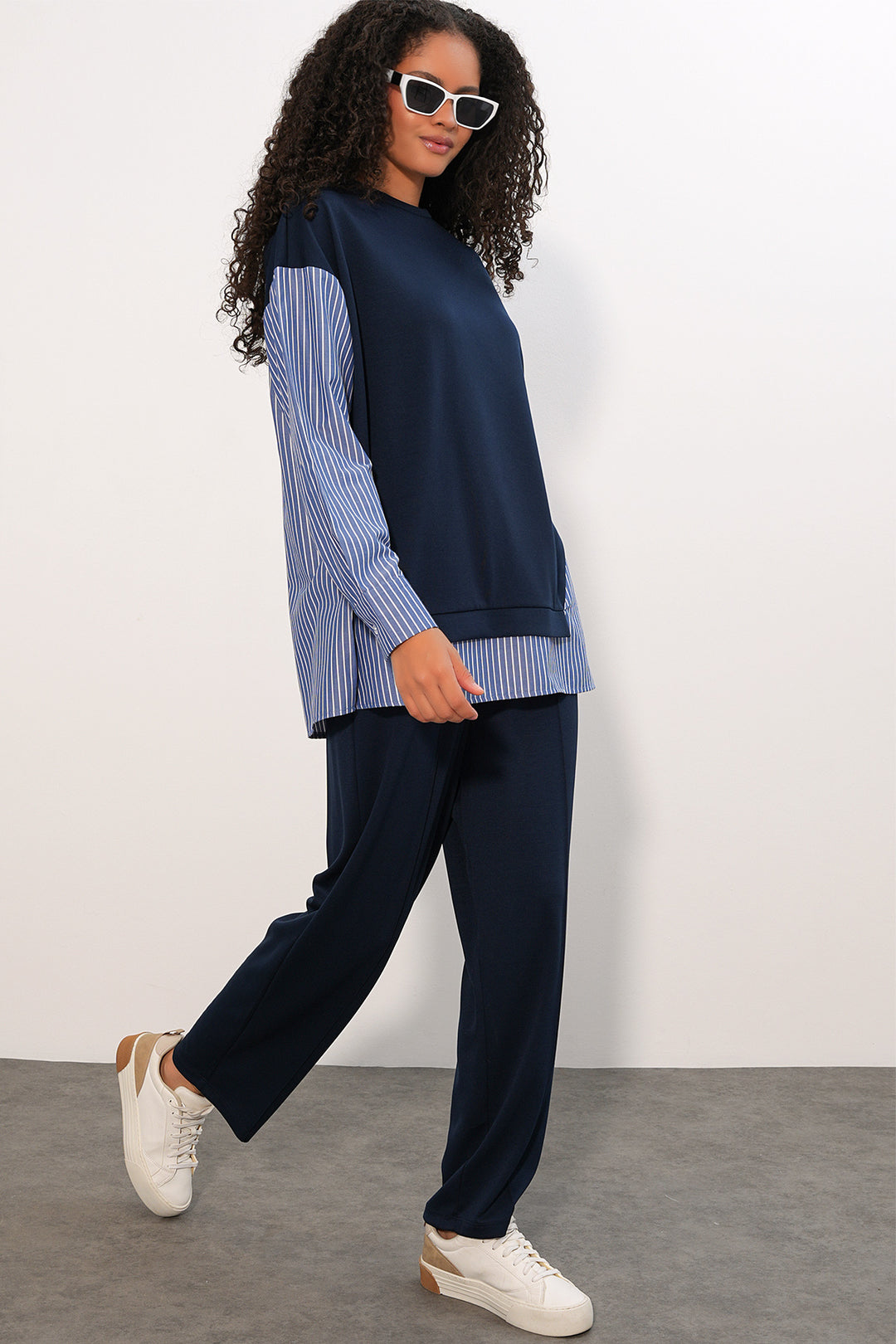 Bigdart Ensemble tissé à rayures pour femme 6750 - Bleu marine