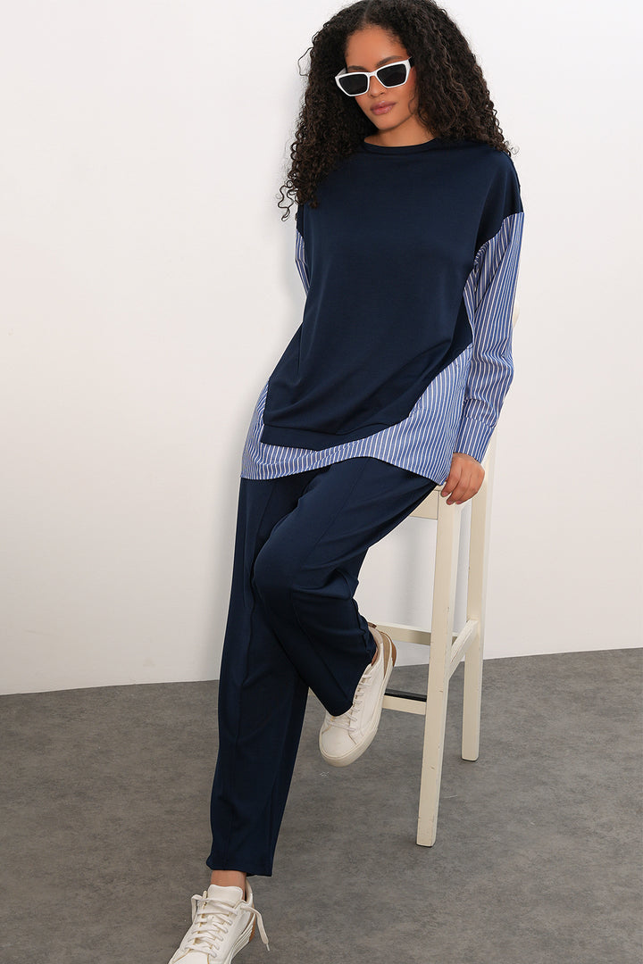 Bigdart Ensemble tissé à rayures pour femme 6750 - Bleu marine