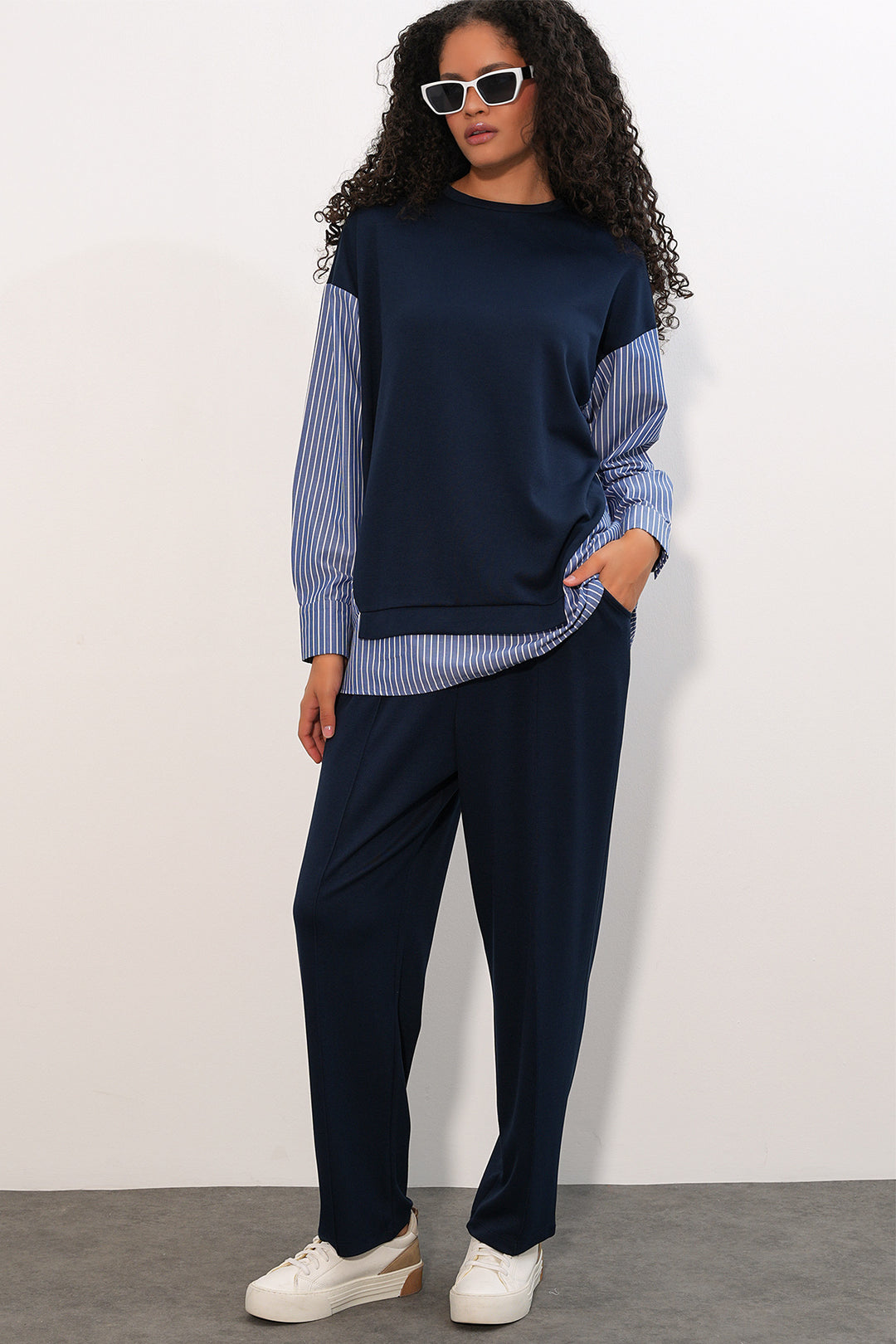 Bigdart Ensemble tissé à rayures pour femme 6750 - Bleu marine