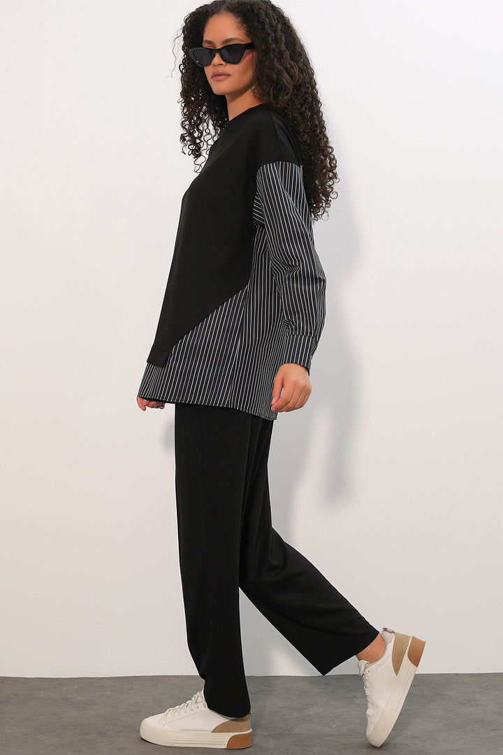 Bigdart Ensemble tissé à rayures pour femme 6750 - Noir