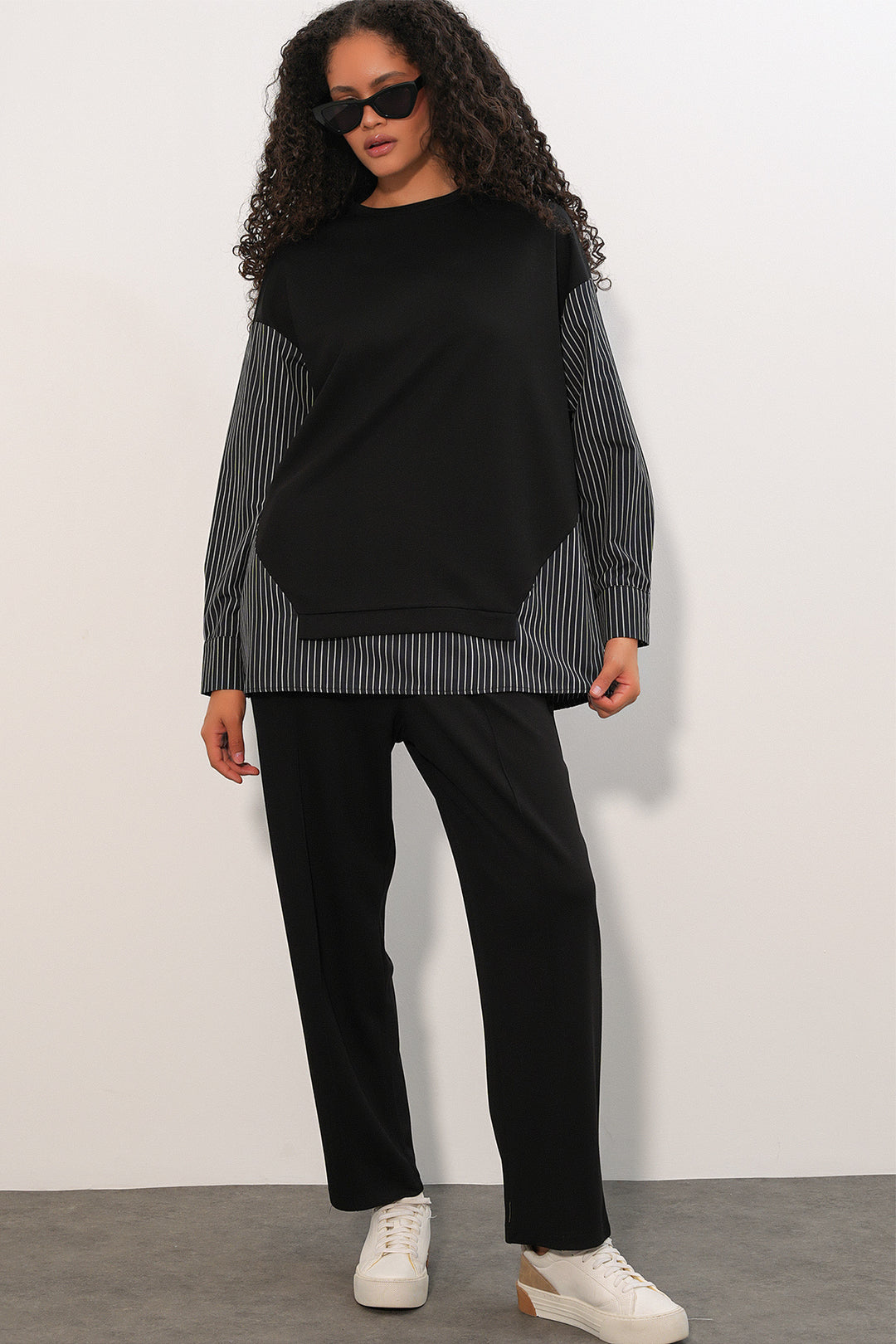 Bigdart Ensemble tissé à rayures pour femme 6750 - Noir