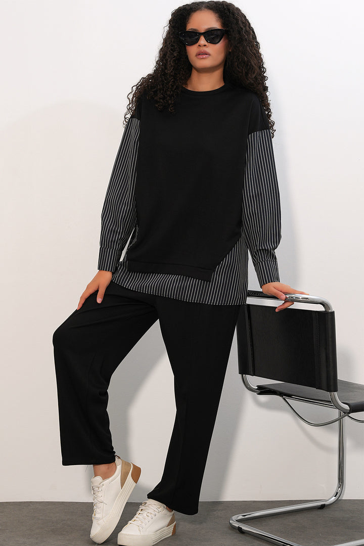 Bigdart Ensemble tissé à rayures pour femme 6750 - Noir