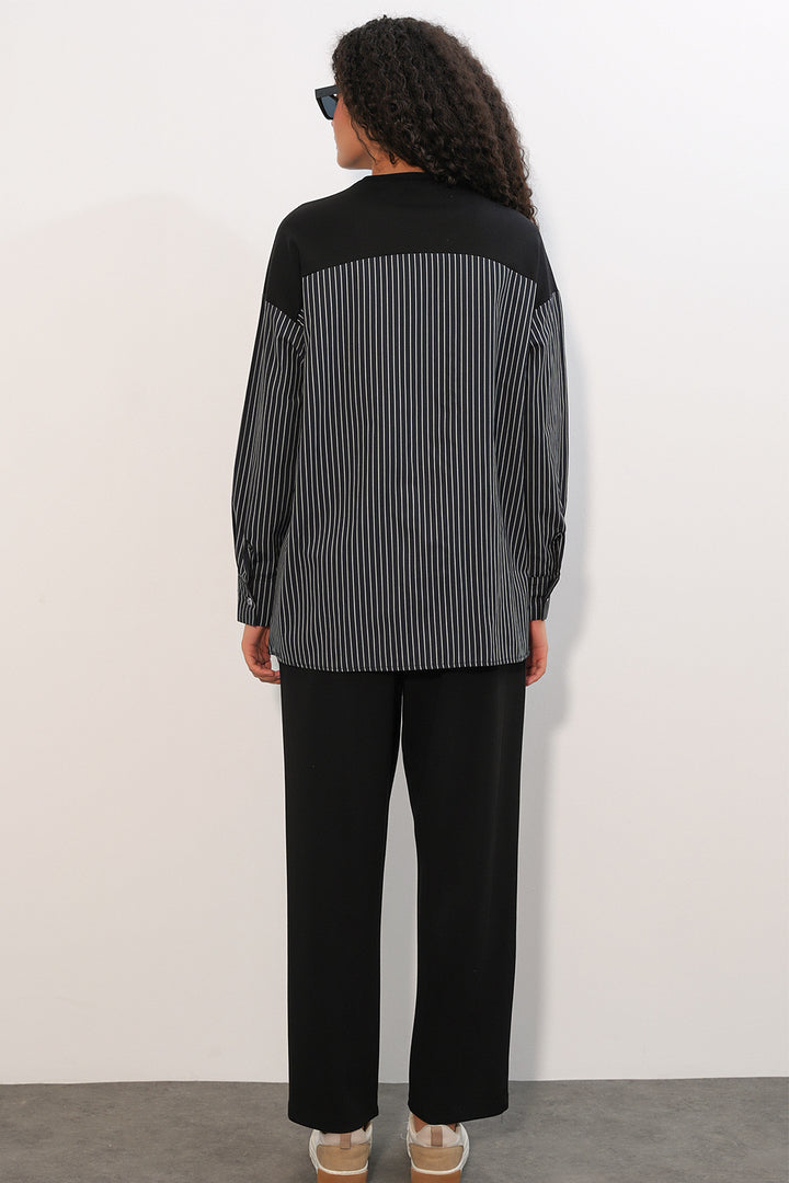 Bigdart Ensemble tissé à rayures pour femme 6750 - Noir