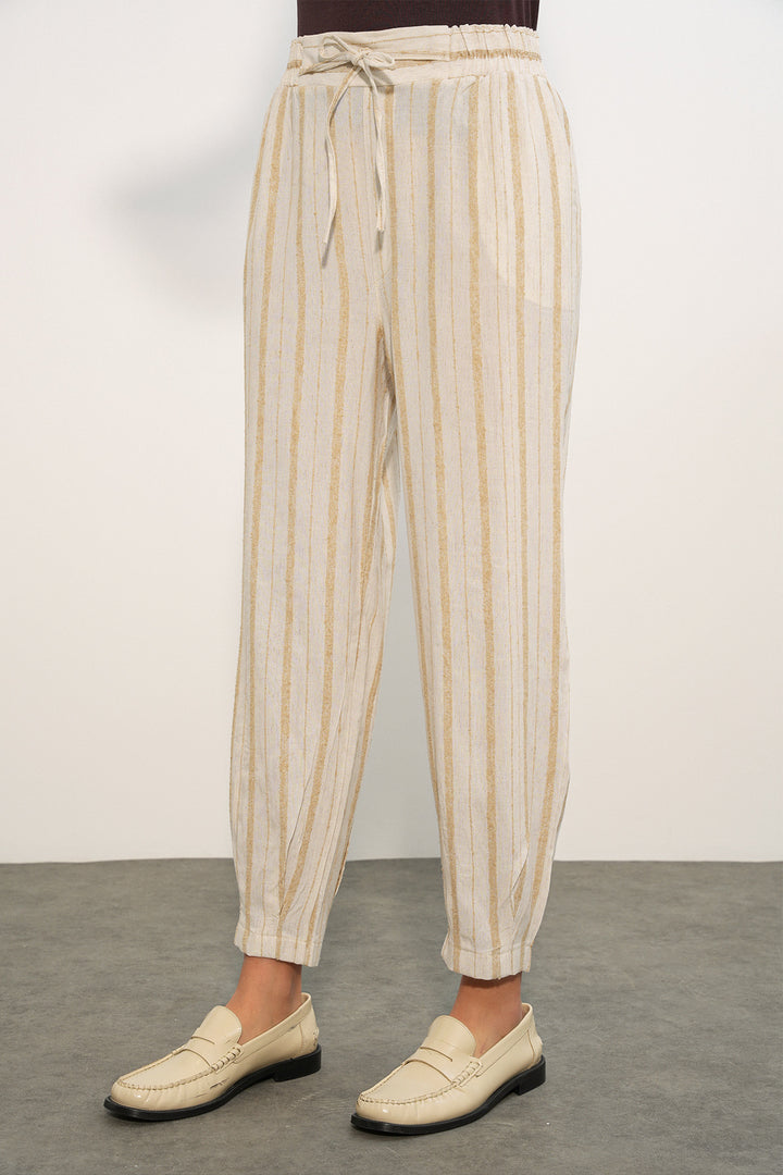 Bigdart Pantalon en lin rayé femme 30102 - Beige