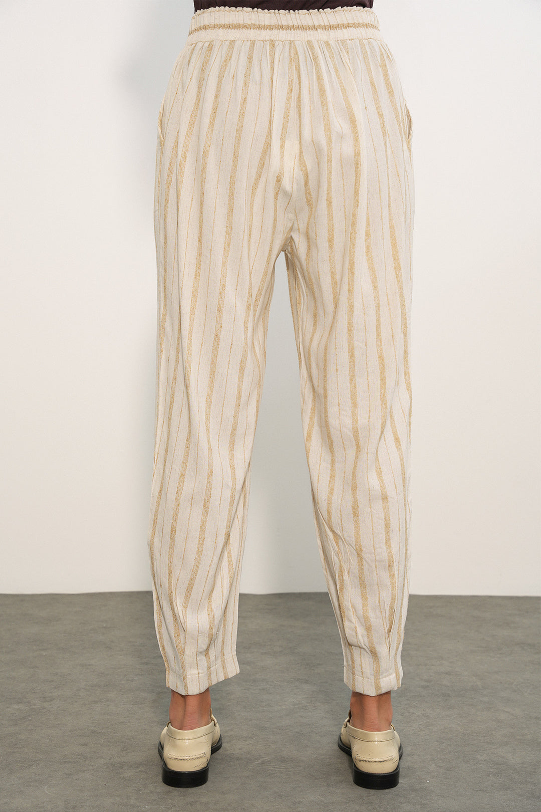 Bigdart Pantalon en lin rayé femme 30102 - Beige