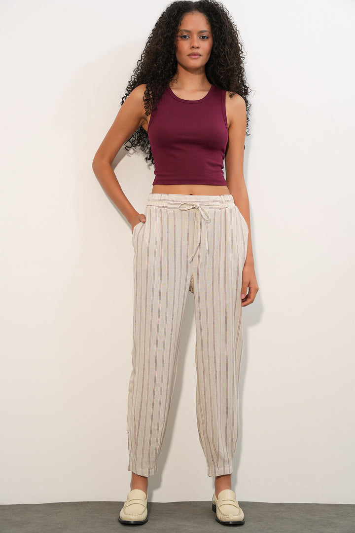 Bigdart Pantalon en lin rayé femme 30102 - Fuchsia