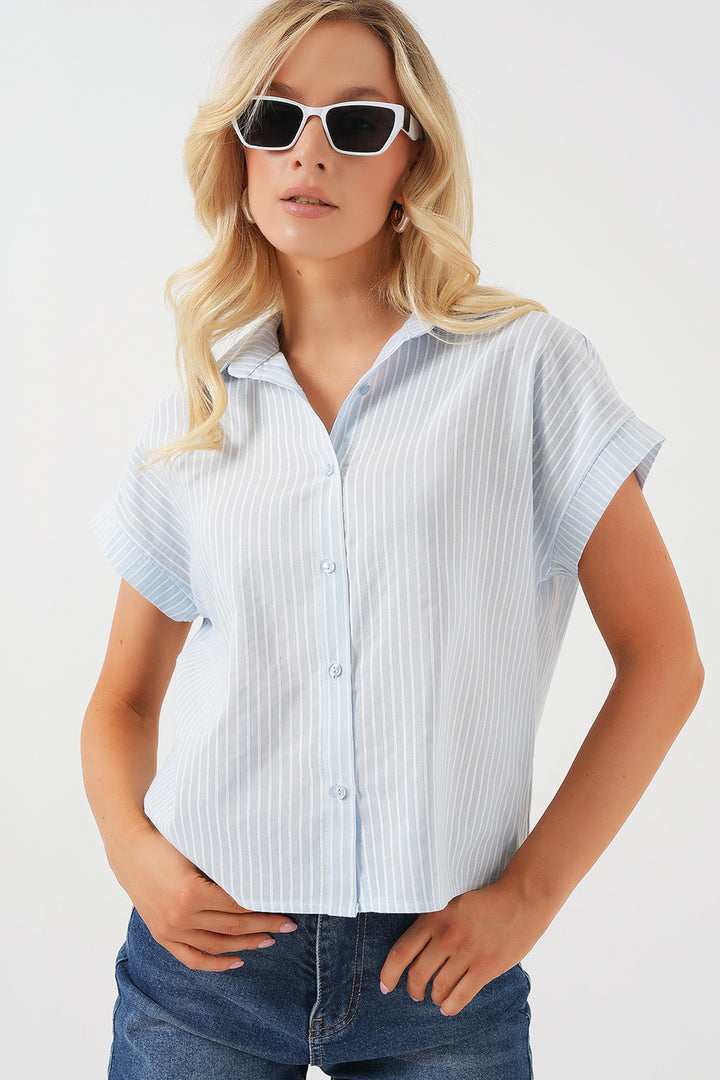 Bigdart Femme Chemise à Manches Courtes Rayée 20324 - Bleu clair