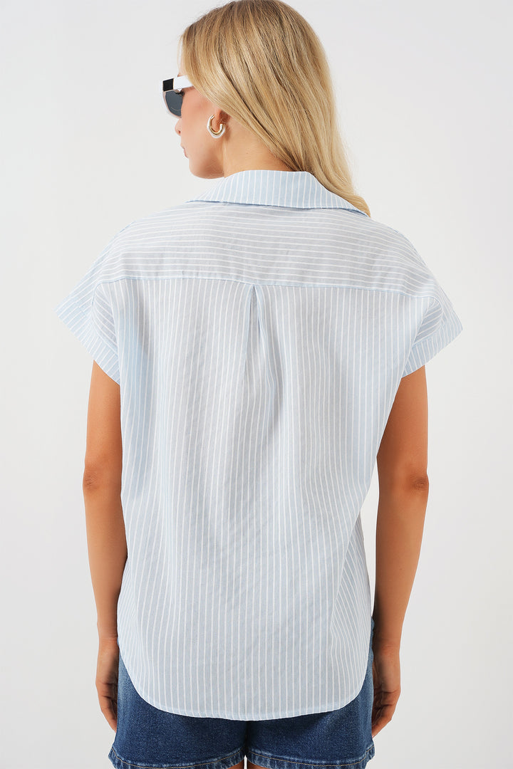 Bigdart Femme Chemise à Manches Courtes Rayée 20324 - Bleu clair