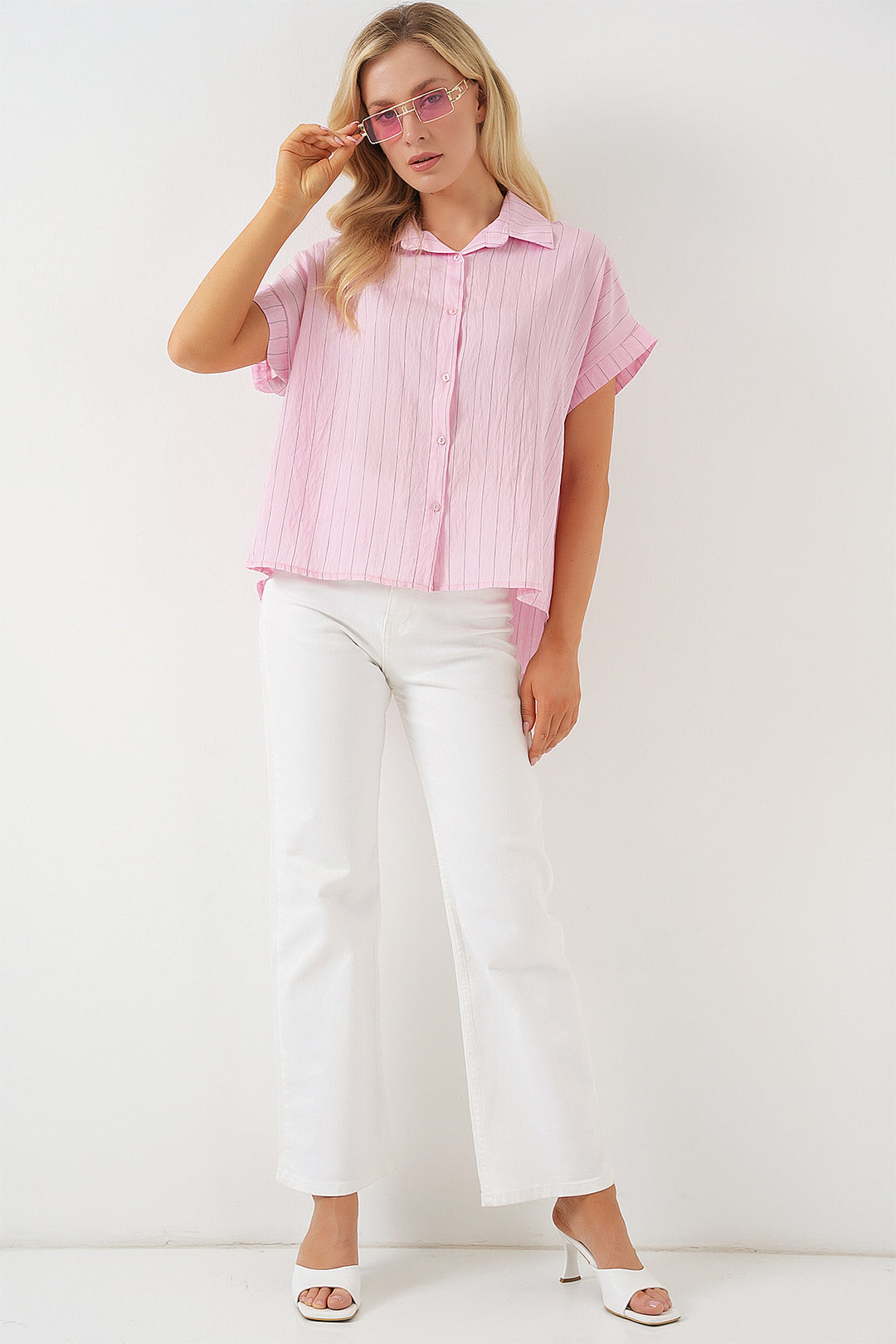 Bigdart Chemise à Manches Courtes Rayée pour Femme 20327 - Rose