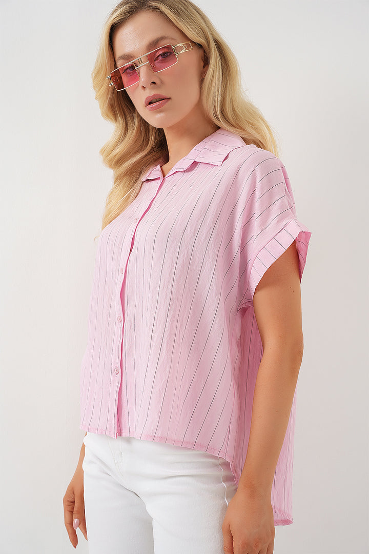 Bigdart Chemise à Manches Courtes Rayée pour Femme 20327 - Rose