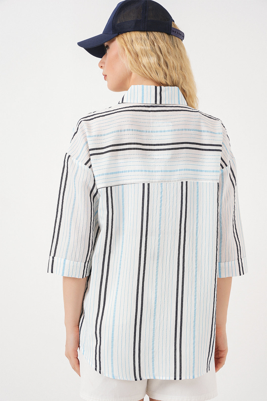 Bigdart Femme Chemise à Manches Courtes Rayée 20344 - Bleu clair