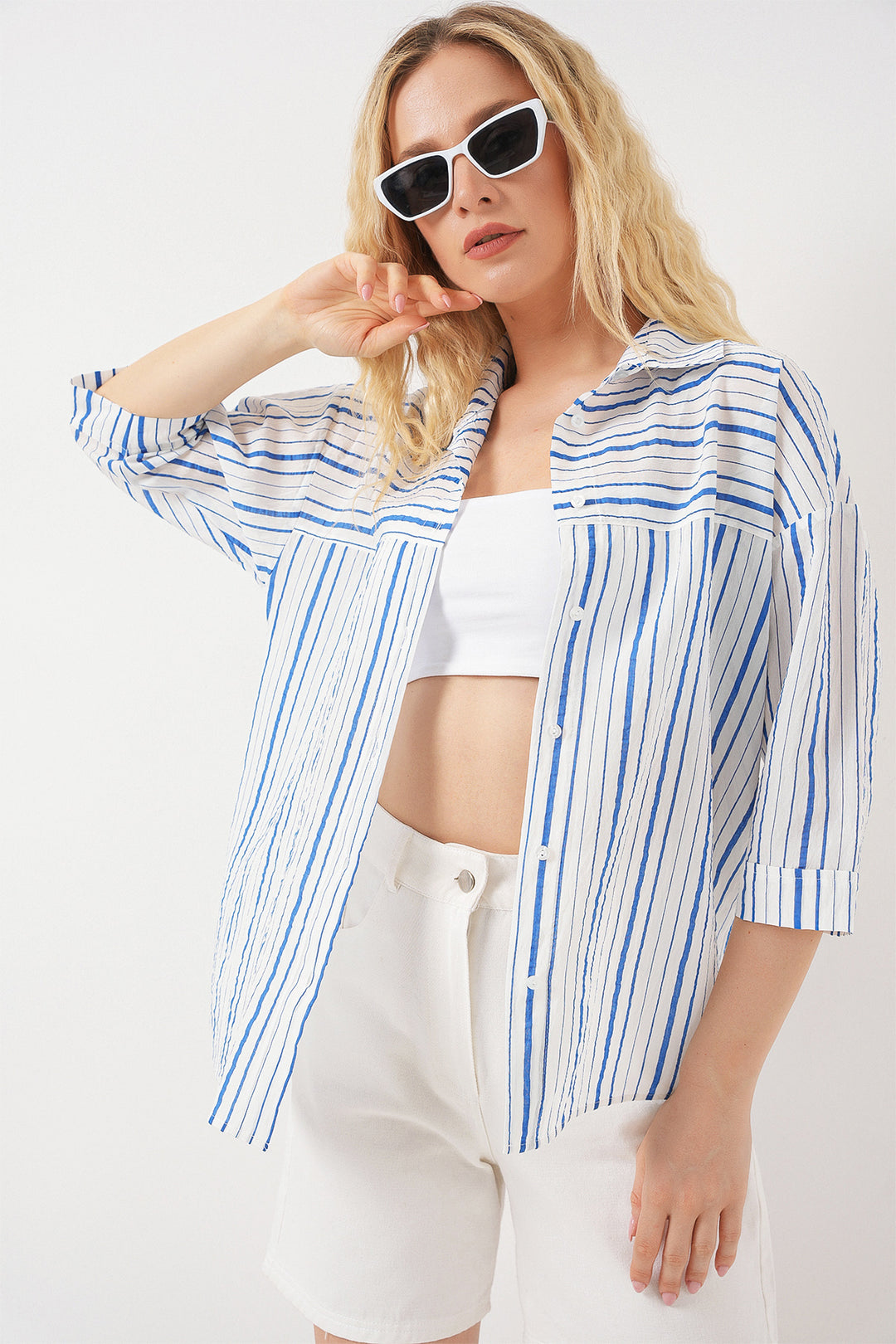 Bigdart Chemise à rayures à manches courtes pour femme 20344 - Bleu