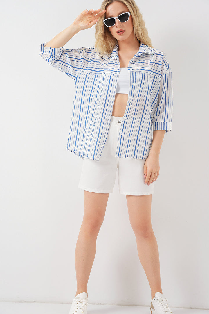 Bigdart Chemise à rayures à manches courtes pour femme 20344 - Bleu