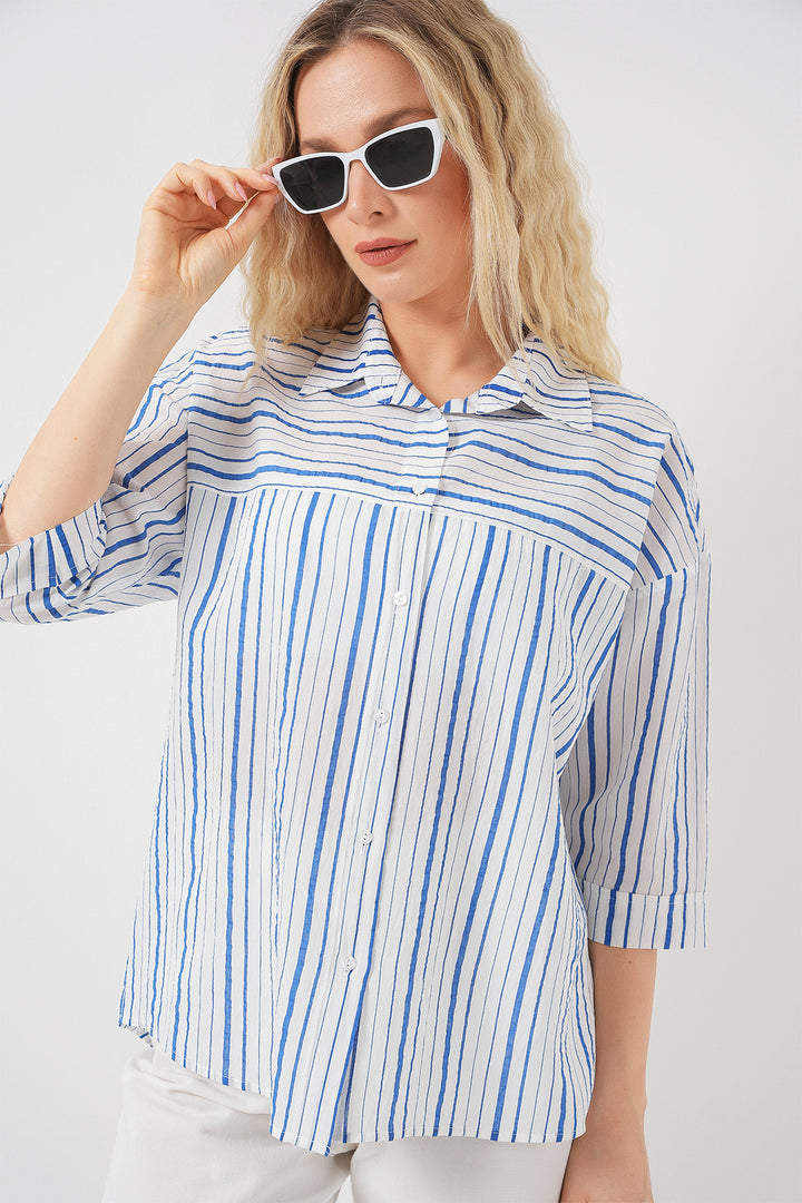Bigdart Chemise à rayures à manches courtes pour femme 20344 - Bleu