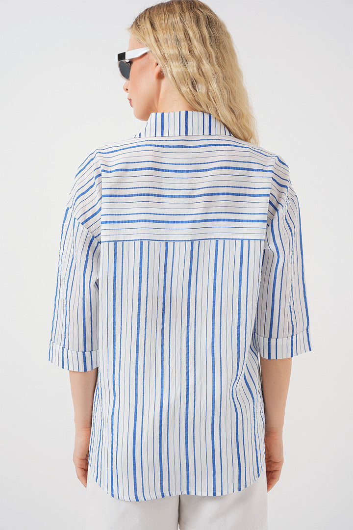 Bigdart Chemise à rayures à manches courtes pour femme 20344 - Bleu