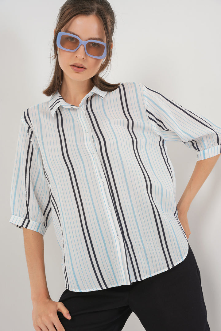 Bigdart Chemise à Manches Courtes Rayée Femme 20345 - açik Bleu
