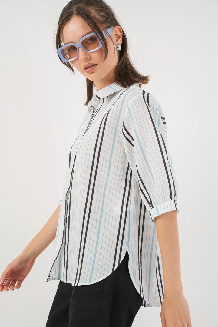 Bigdart Chemise à Manches Courtes Rayée Femme 20345 - açik Bleu