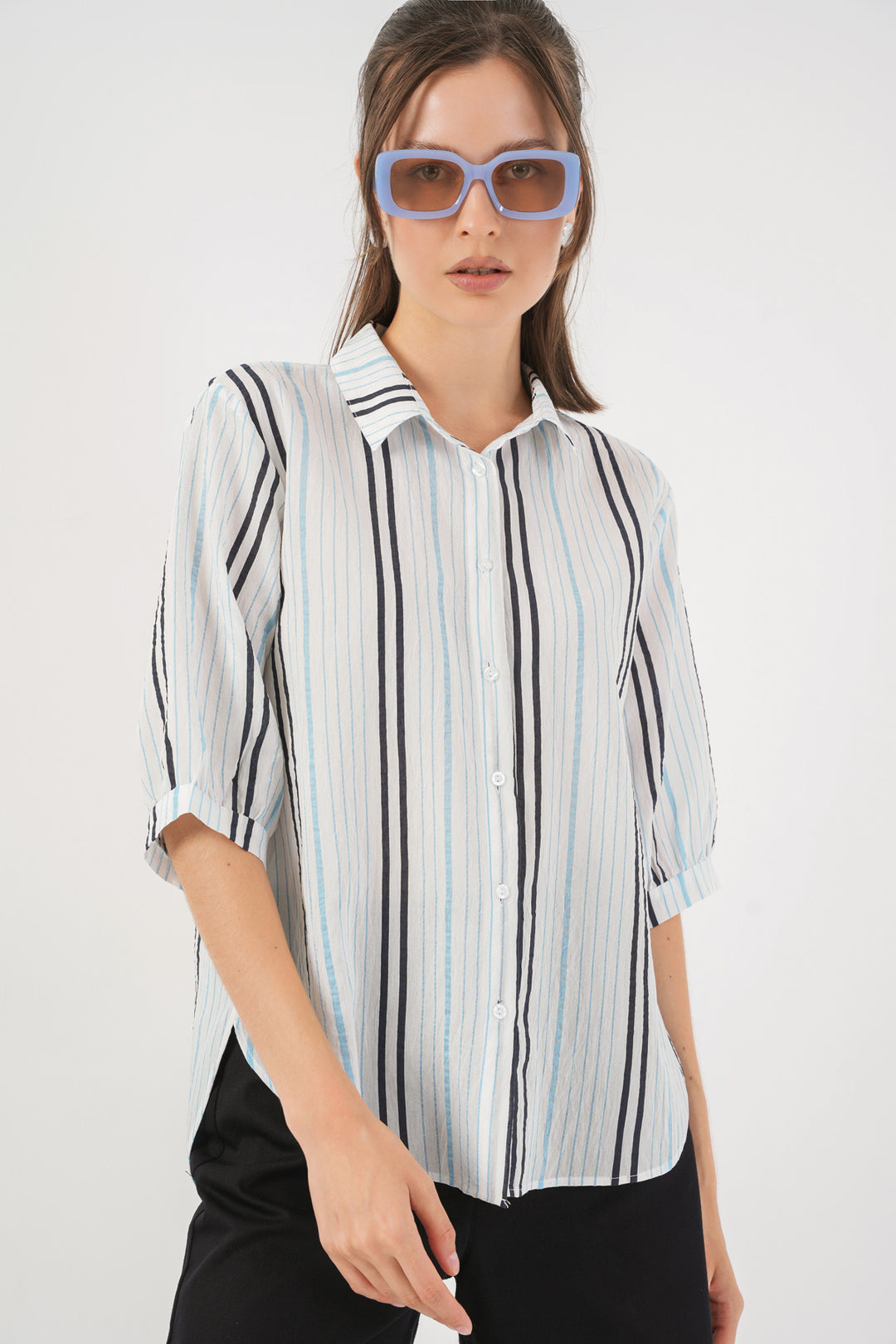 Bigdart Chemise à Manches Courtes Rayée Femme 20345 - açik Bleu