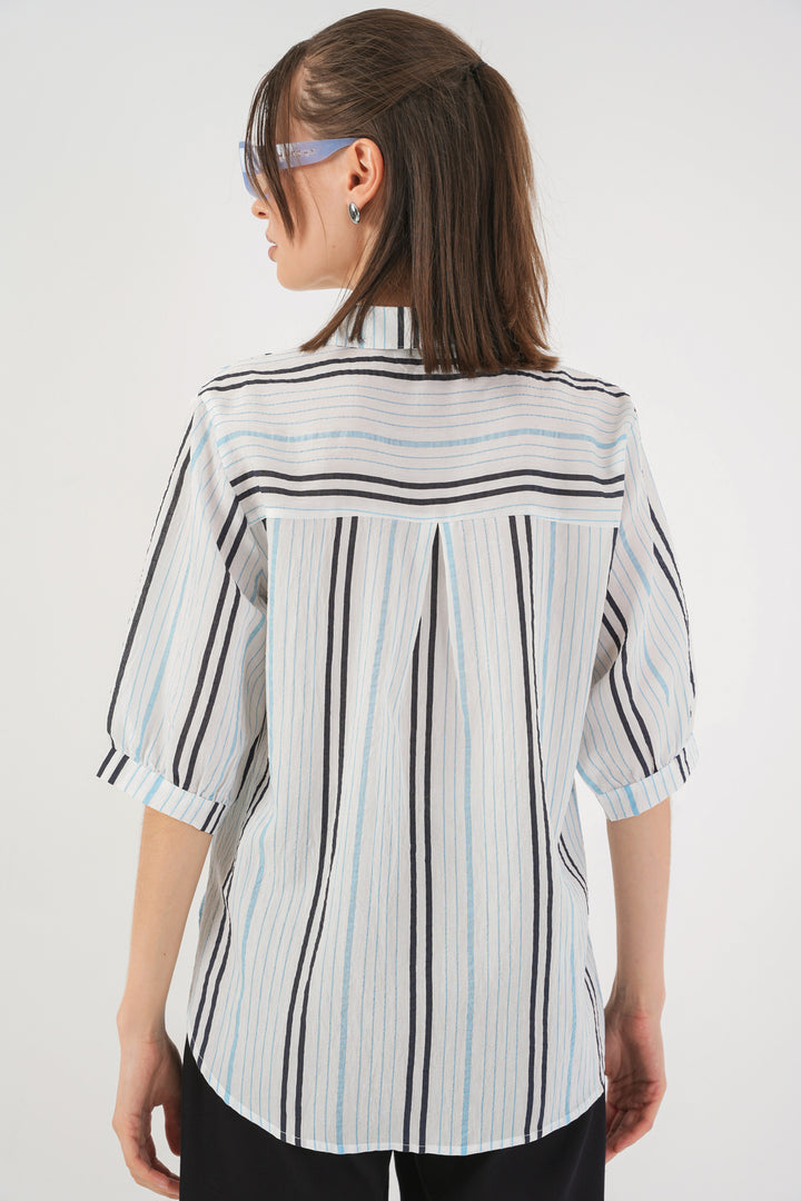 Bigdart Chemise à Manches Courtes Rayée Femme 20345 - açik Bleu