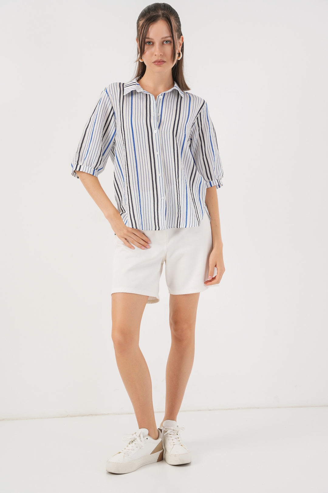 Bigdart Chemisier à manches courtes rayé pour femme 20345 - Bleu marine