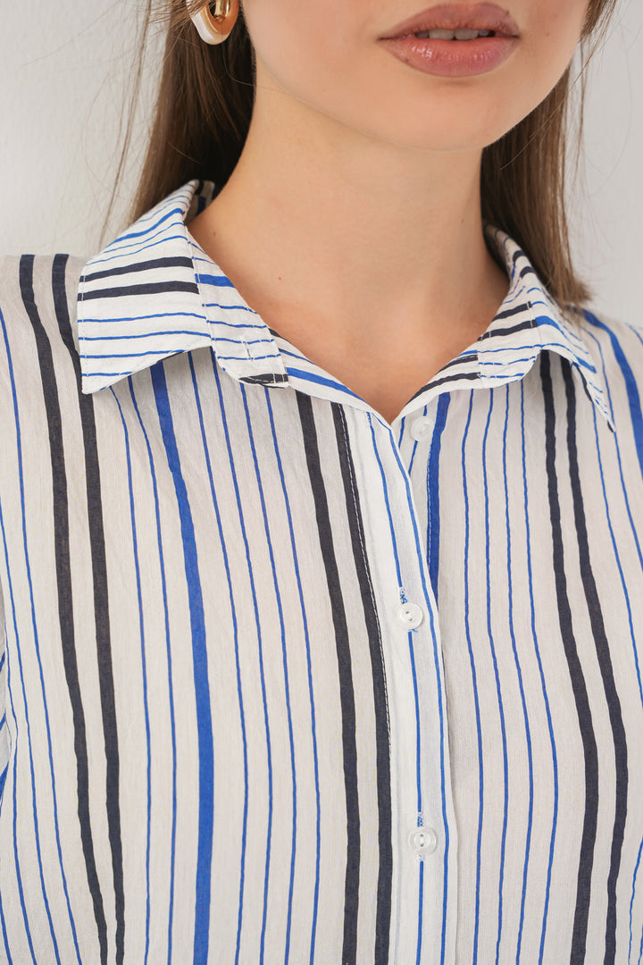 Bigdart Chemisier à manches courtes rayé pour femme 20345 - Bleu marine