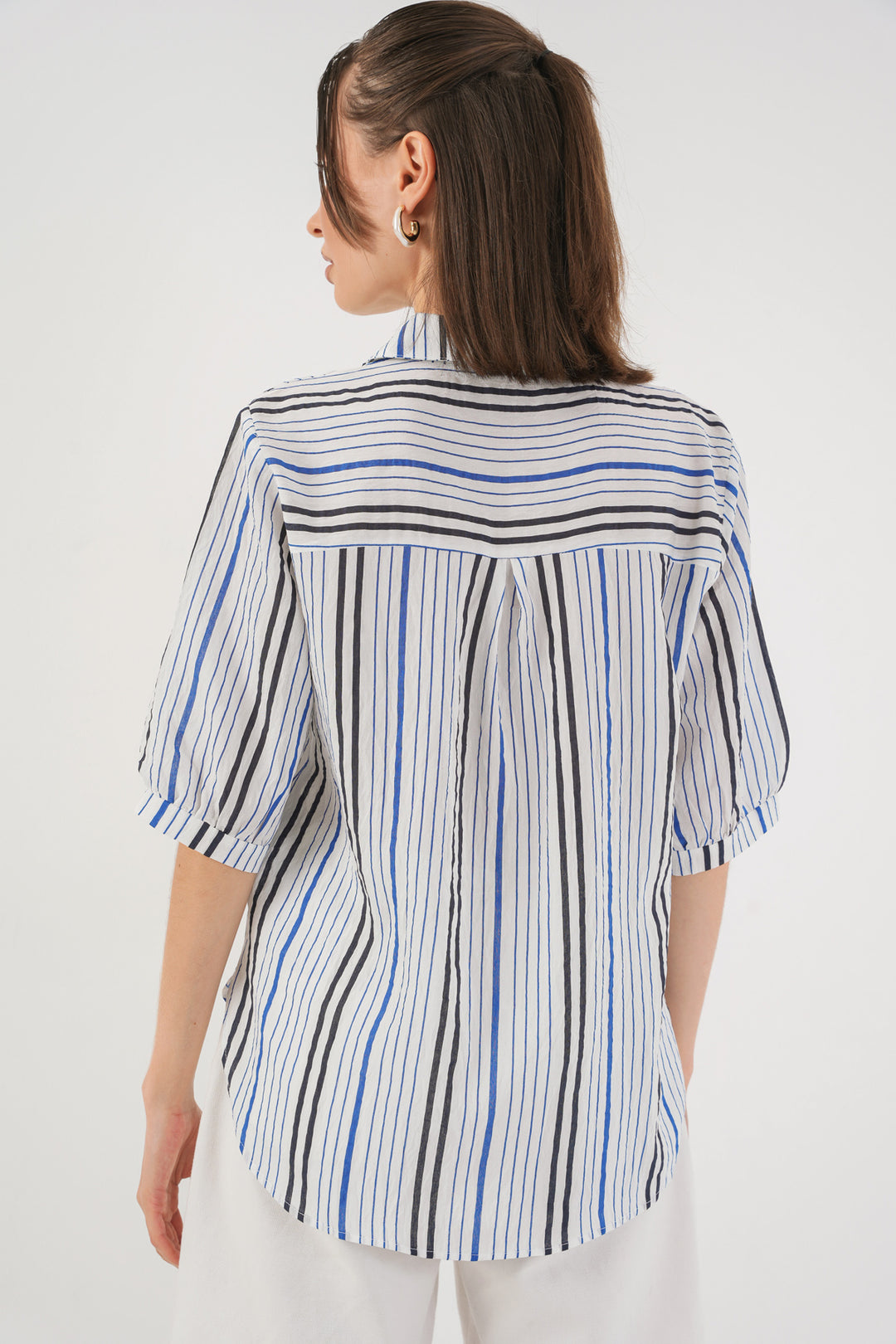 Bigdart Chemisier à manches courtes rayé pour femme 20345 - Bleu marine