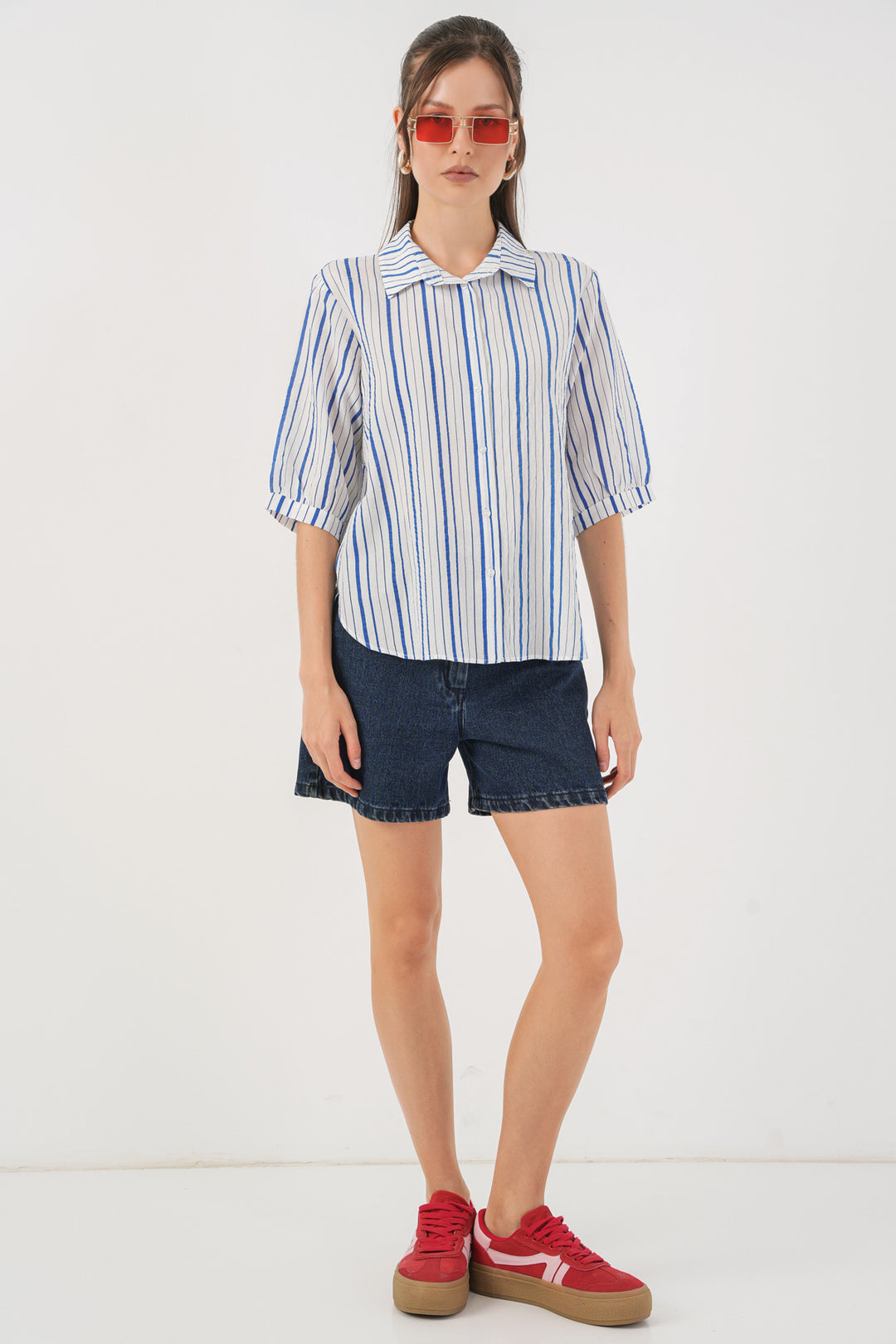 Bigdart Chemisier à manches courtes rayé pour femme 20345 - Bleu