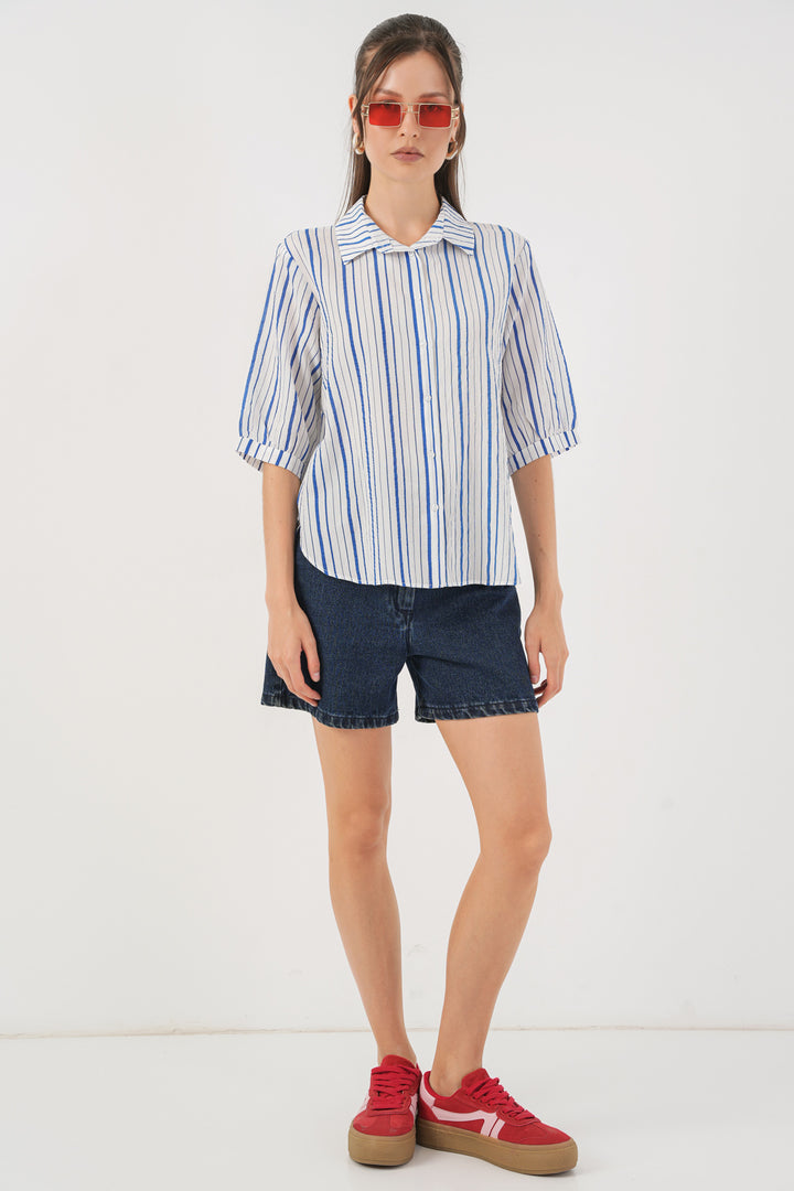 Bigdart Chemisier à manches courtes rayé pour femme 20345 - Bleu