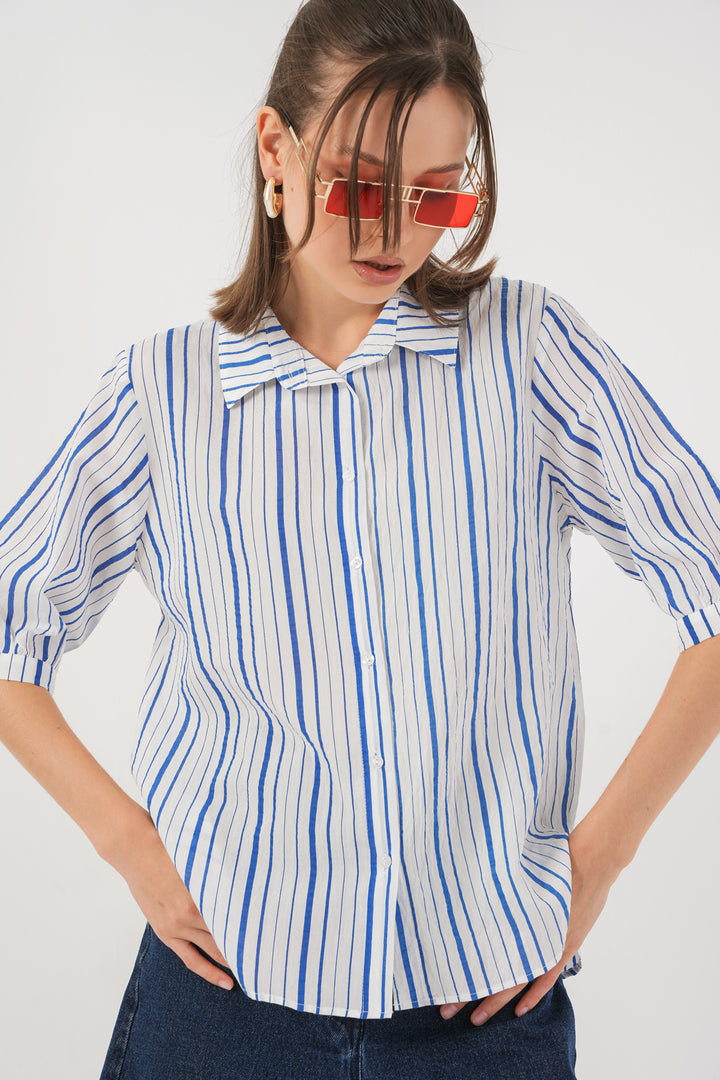 Bigdart Chemisier à manches courtes rayé pour femme 20345 - Bleu