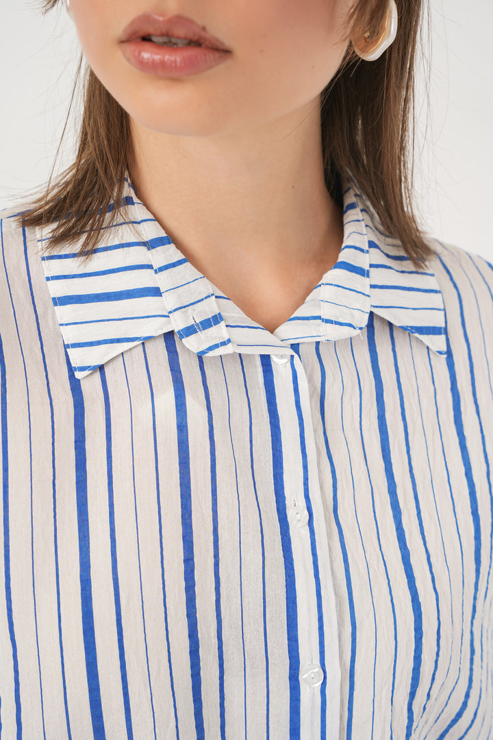 Bigdart Chemisier à manches courtes rayé pour femme 20345 - Bleu