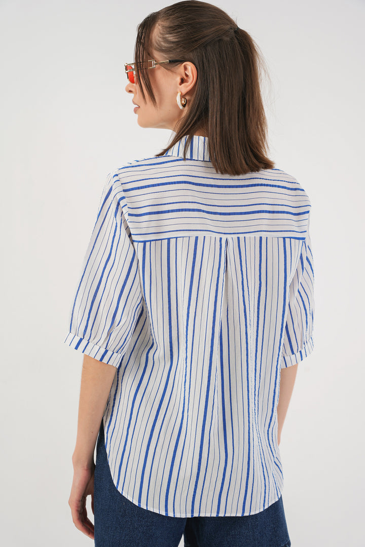 Bigdart Chemisier à manches courtes rayé pour femme 20345 - Bleu