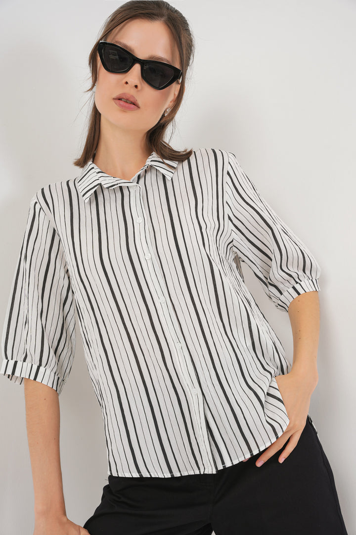 Bigdart Chemise à manches courtes rayée femme 20345 - Noir