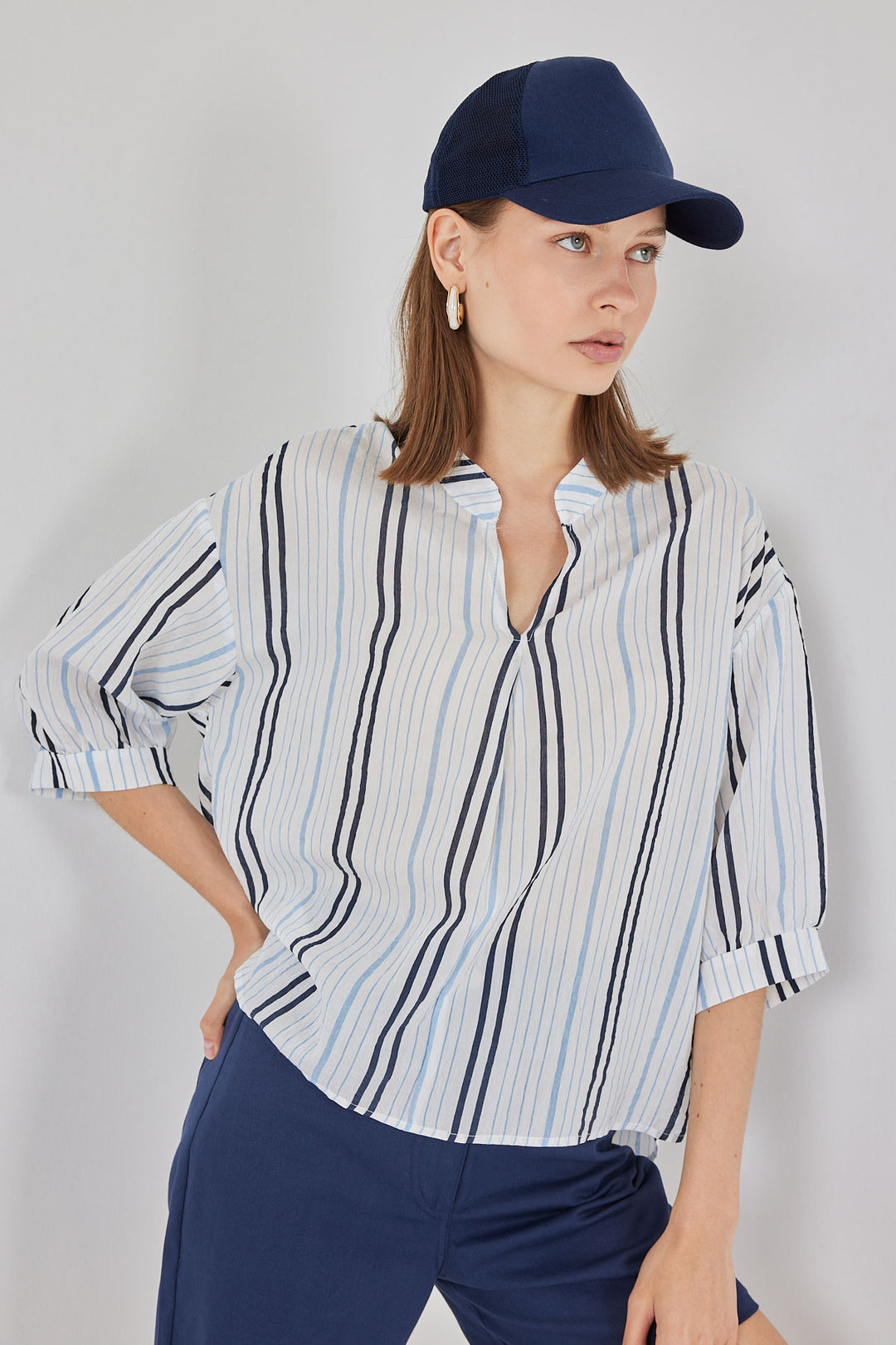 Bigdart Blouse oversize rayée femme 967 - açik Bleu