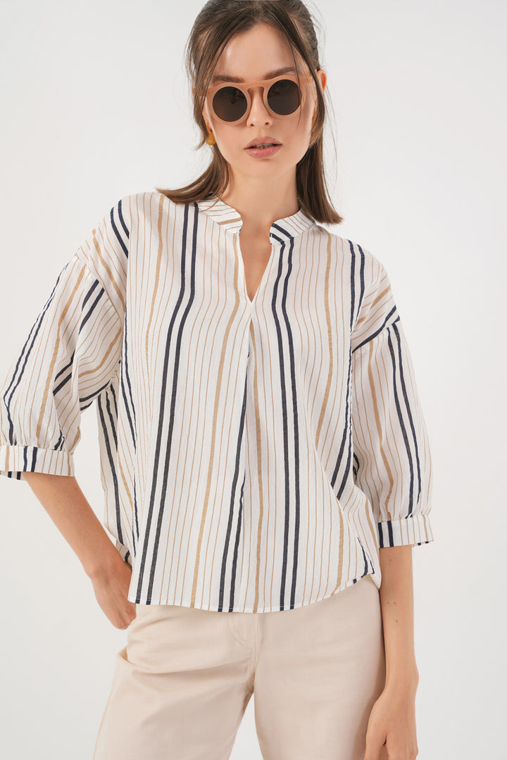 Bigdart Blouse oversize rayée pour femme 967 - Beige