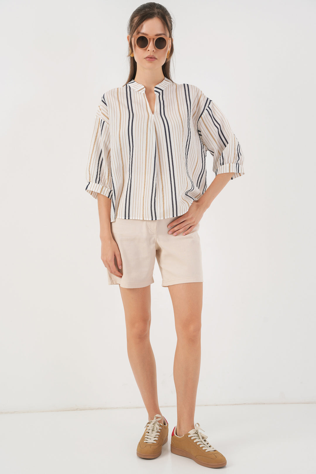 Bigdart Blouse oversize rayée pour femme 967 - Beige