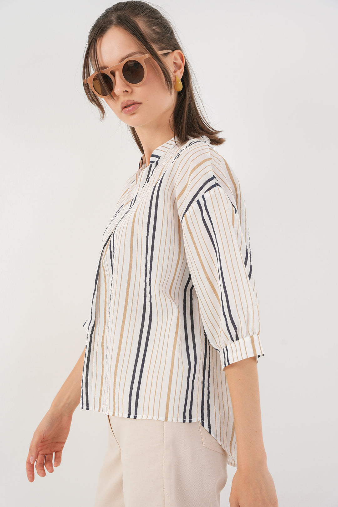 Bigdart Blouse oversize rayée pour femme 967 - Beige