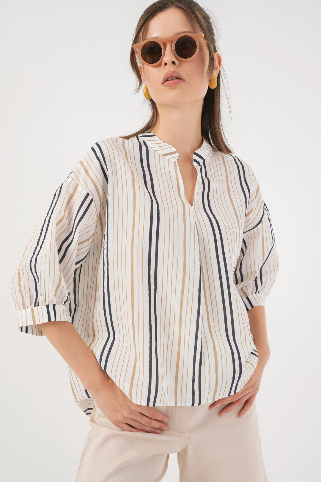 Bigdart Blouse oversize rayée pour femme 967 - Beige