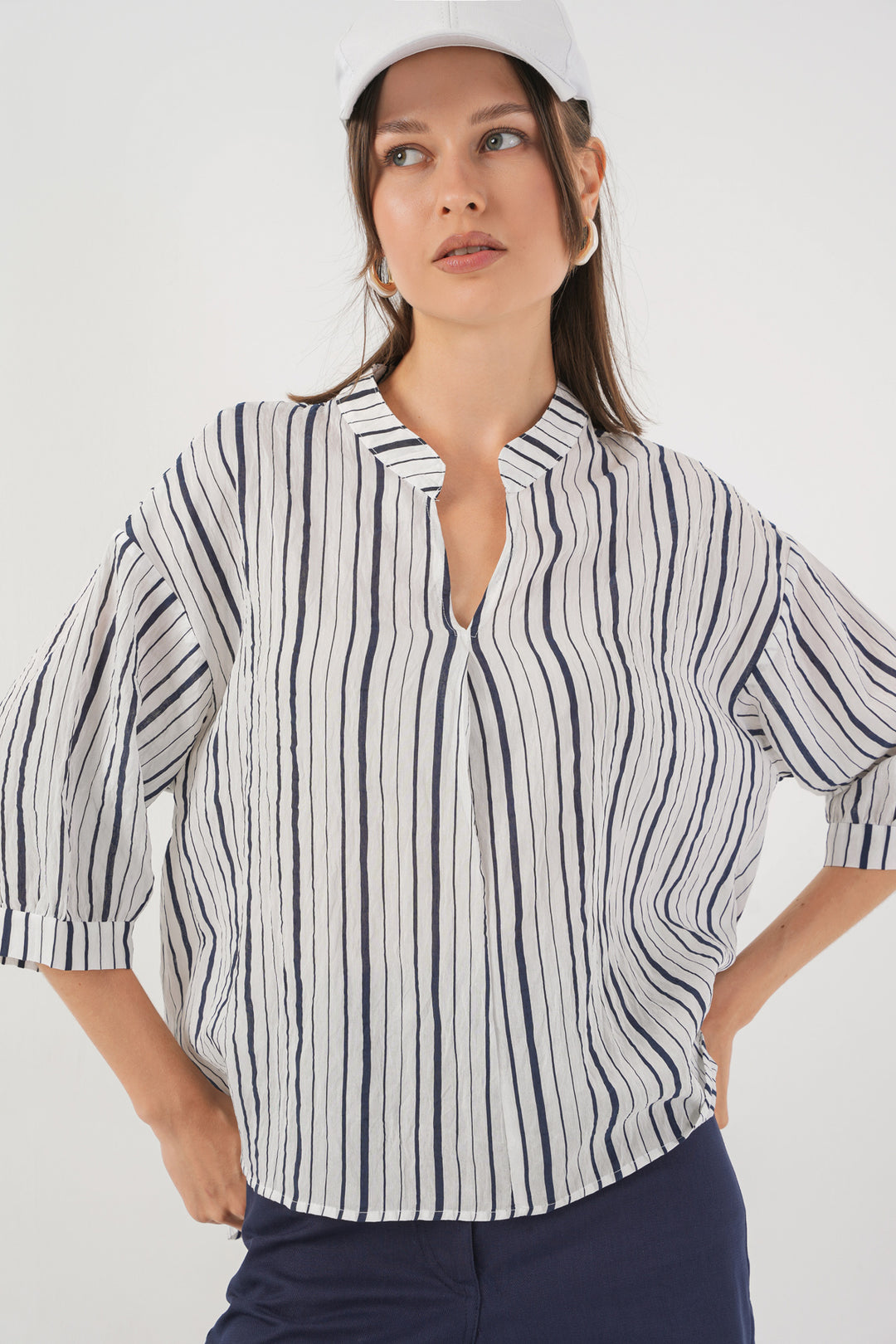 Bigdart Blouse oversize rayée pour femme 967 - Bleu marine F.