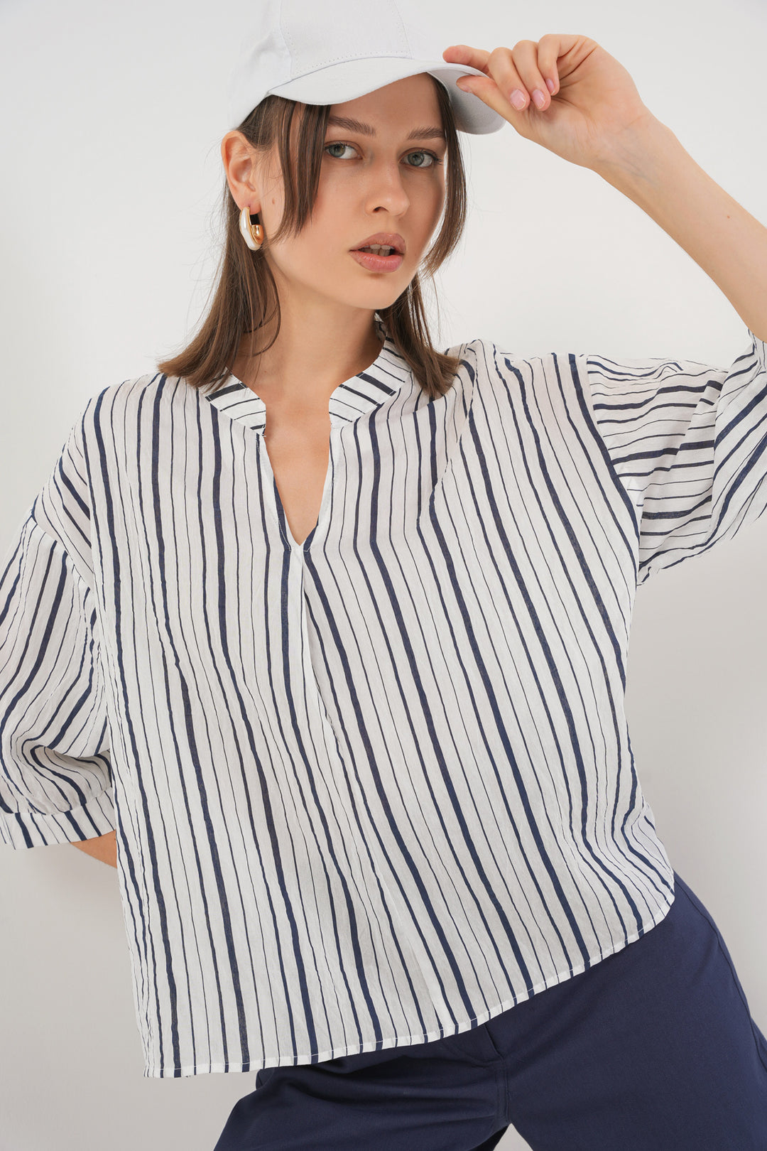 Bigdart Blouse oversize rayée pour femme 967 - Bleu marine F.