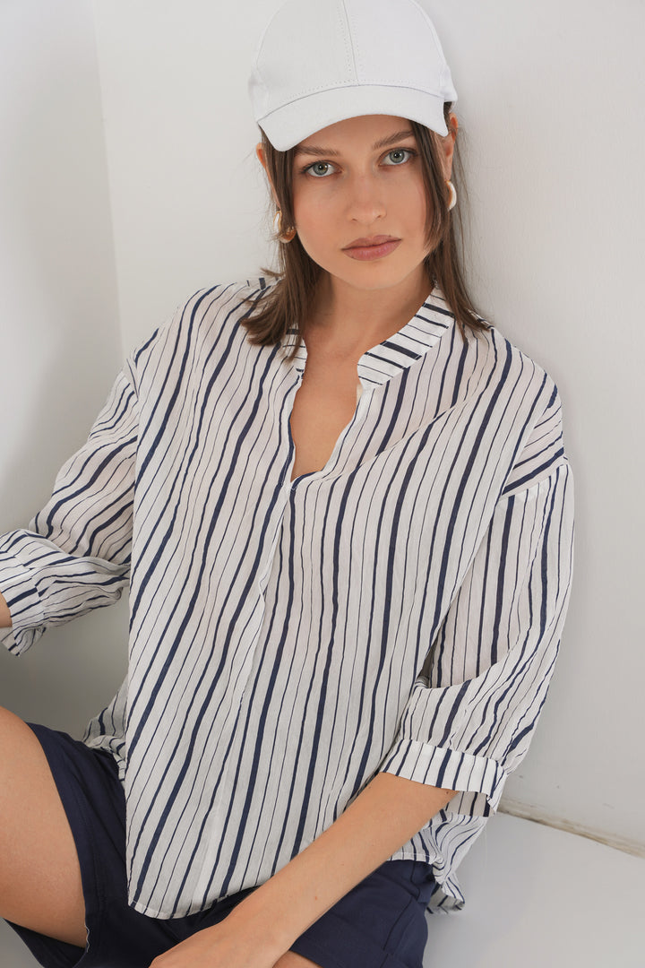 Bigdart Blouse oversize rayée pour femme 967 - Bleu marine F.